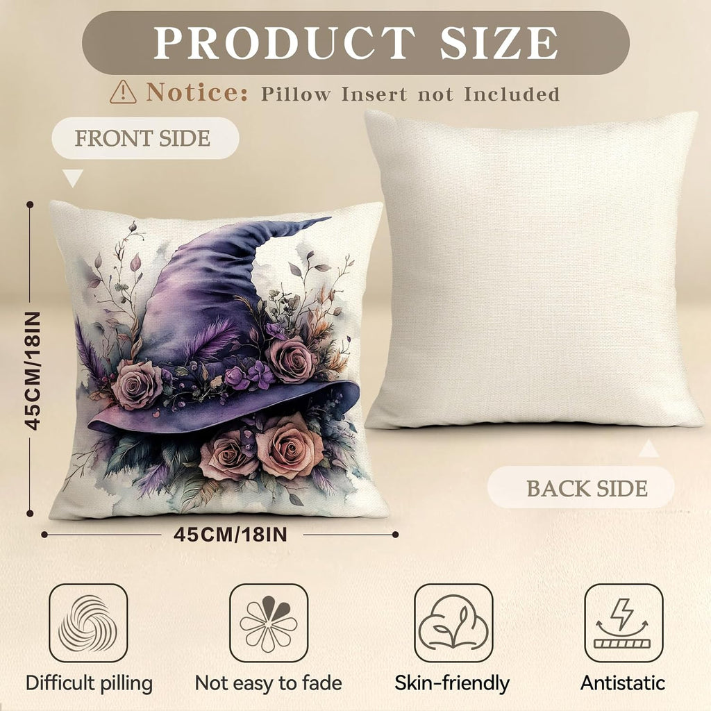 Enchanted Hat purple witch hat and rose pillow covers, 18x18, set of 4 (view 3 of 7)