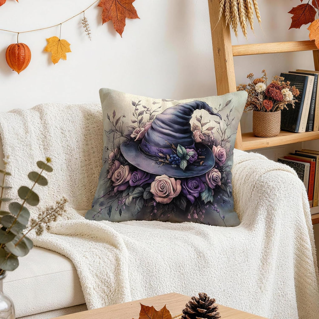 Enchanted Hat purple witch hat and rose pillow covers, 18x18, set of 4 (view 6 of 7)