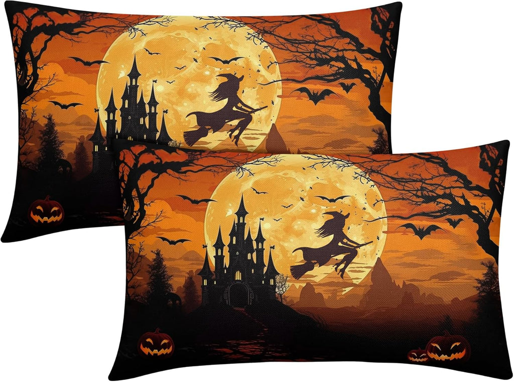 Witch's Flight harvest moon and castle lumbar pillow covers, 12x20, set of 2 (view 1 of 7)