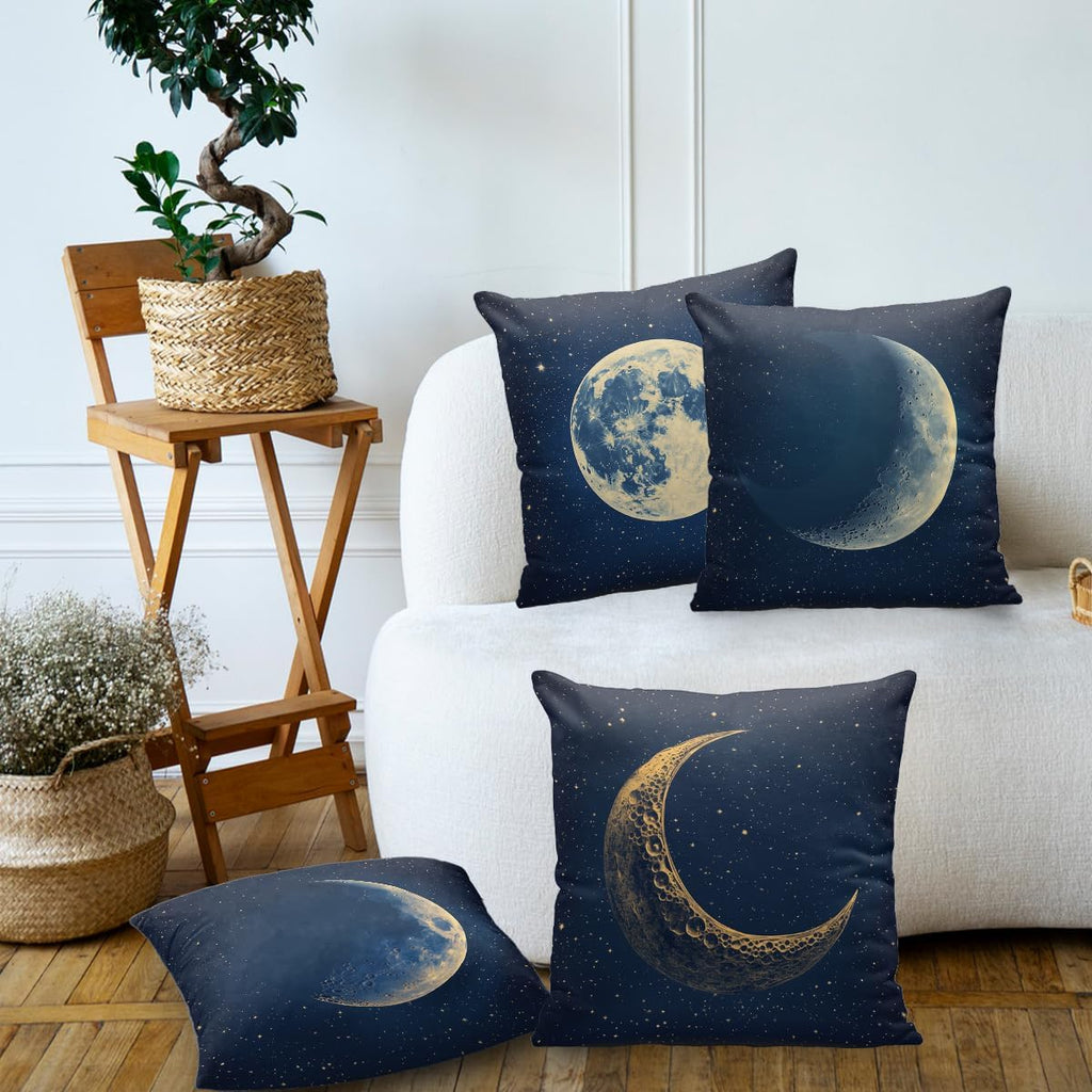 Moon Phases midnight blue pillow covers, 18x18, set of 4 (view 7 of 7)