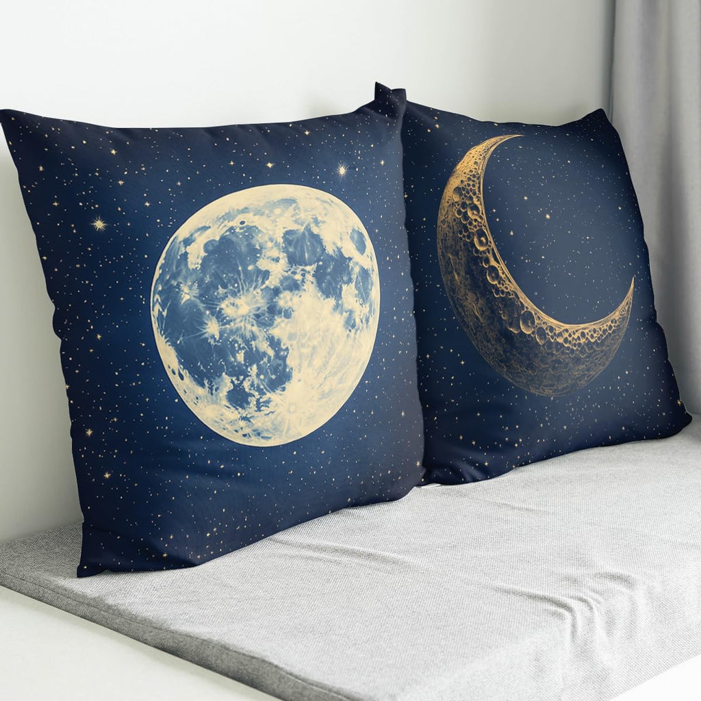 Moon Phases midnight blue pillow covers, 18x18, set of 4 (view 6 of 7)