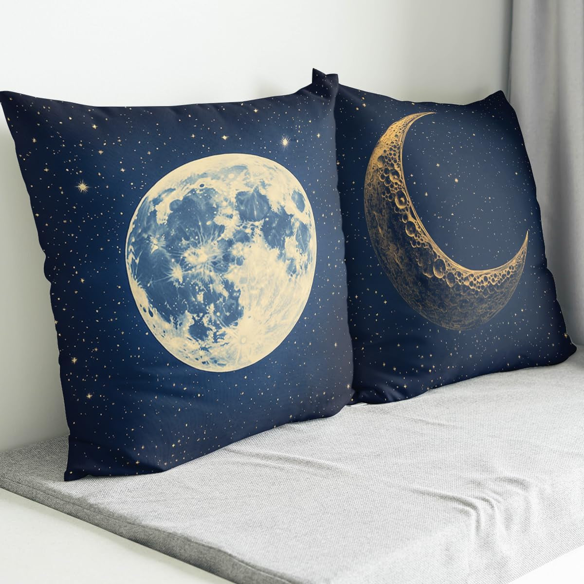 Moon Phases midnight blue pillow covers, 18x18, set of 4 (view 6 of 7)