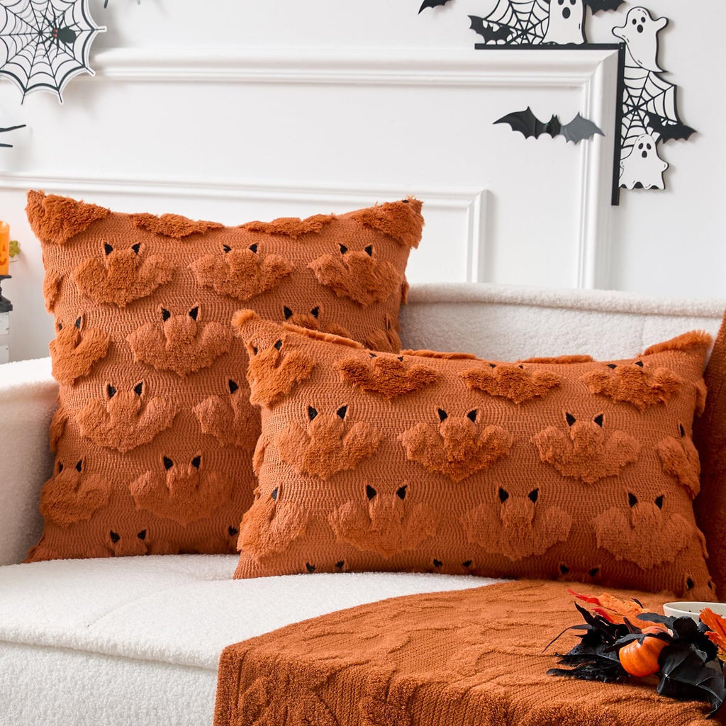 Pumpkin Bat orange tufted bat lumbar pillow covers, 12x20, set of 2 (view 2 of 4)