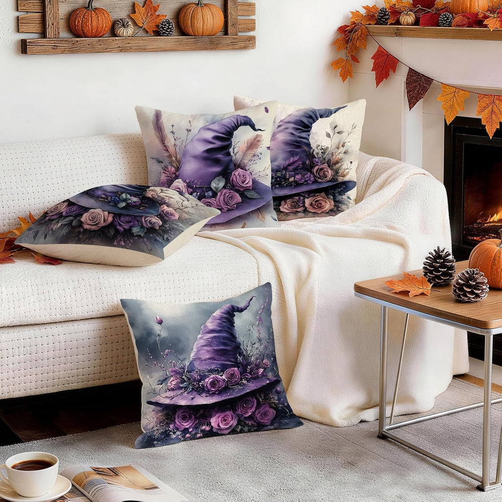 Enchanted Hat purple witch hat and rose pillow covers, 18x18, set of 4 (view 7 of 7)