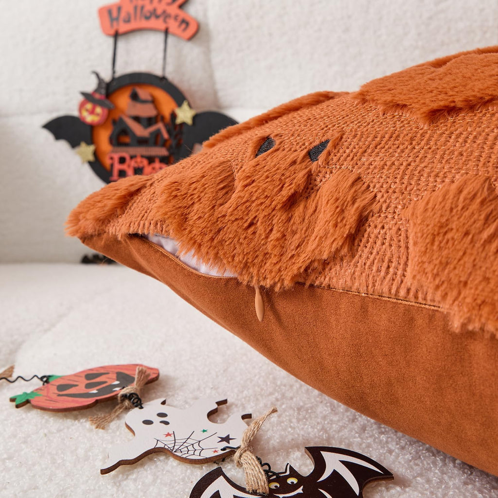 Pumpkin Bat orange tufted bat lumbar pillow covers, 12x20, set of 2 (view 4 of 4)