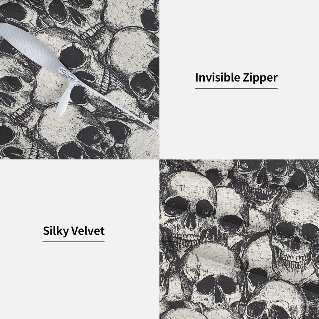 Bone Pile gray skull print pillow covers, 18x18, set of 2 (view 3 of 7)