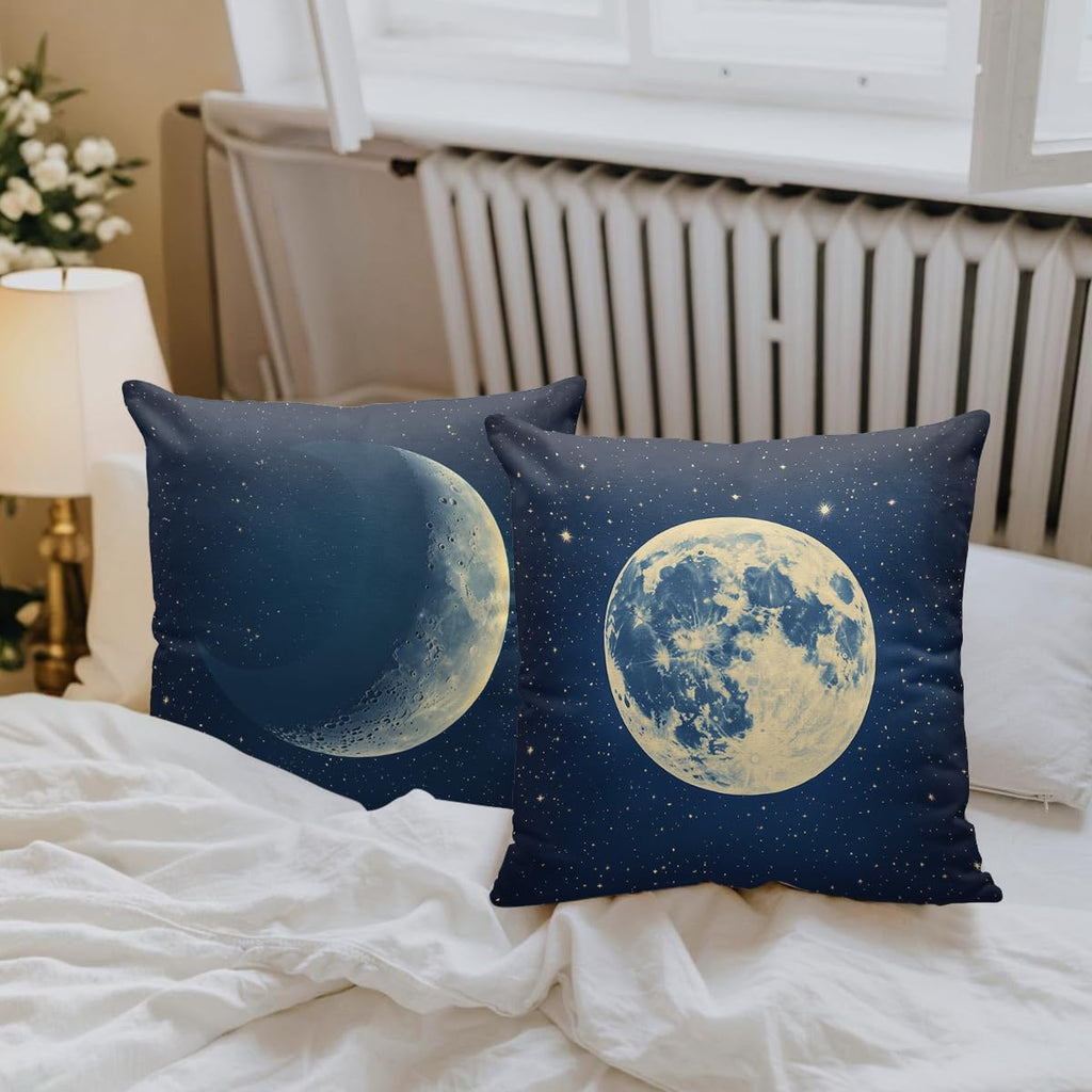 Moon Phases midnight blue pillow covers, 18x18, set of 4 (view 3 of 7)