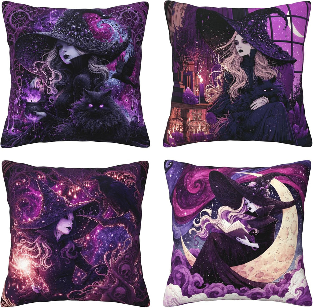 Violet Coven purple witch pillow covers, 18x18, set of 4 (view 1 of 9)