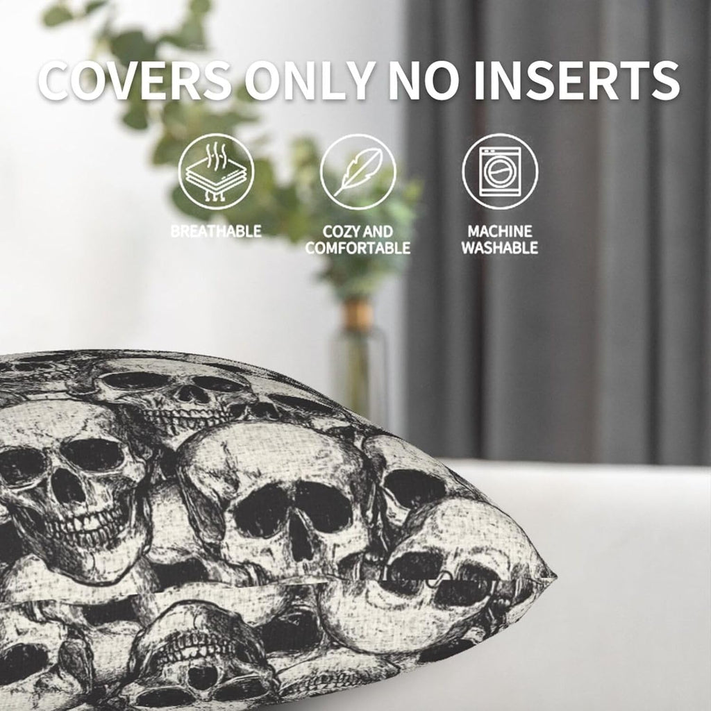 Bone Pile gray skull print pillow covers, 18x18, set of 2 (view 4 of 7)
