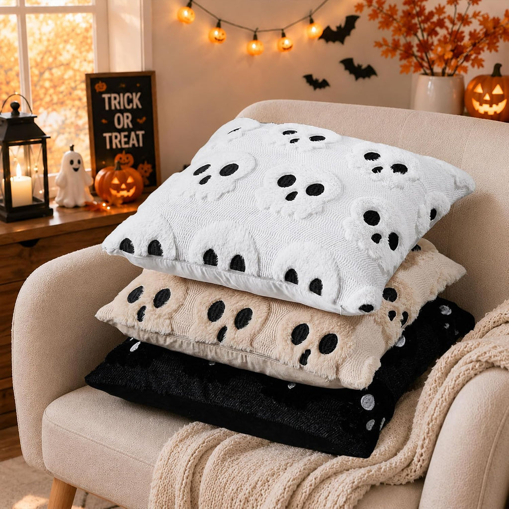 Bone Garden beige faux-fur skeleton pillow covers, 18x18, set of 2 (view 5 of 6)