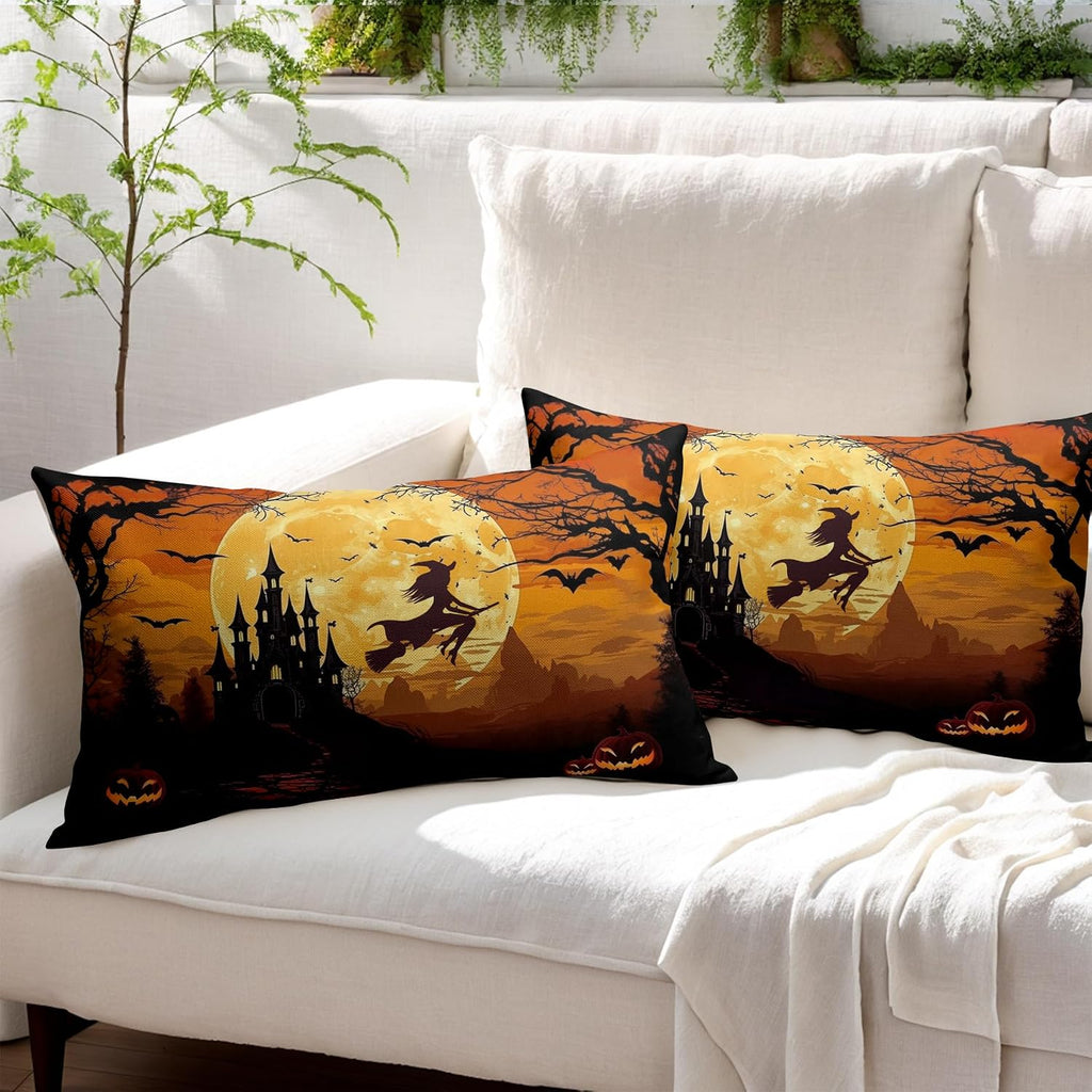 Witch's Flight harvest moon and castle lumbar pillow covers, 12x20, set of 2 (view 6 of 7)