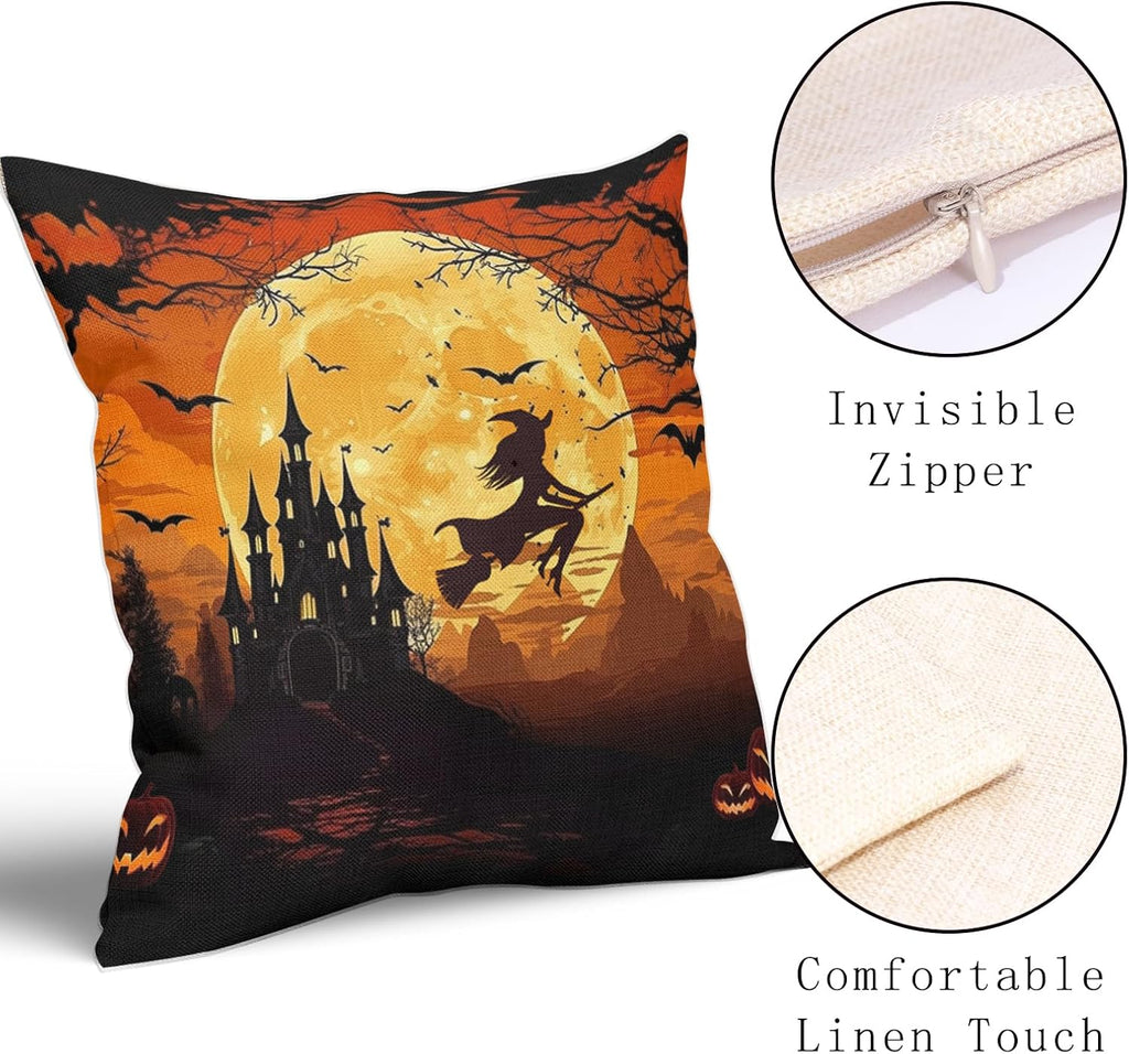 Witch's Flight harvest moon and castle pillow covers, 18x18, set of 2 (view 3 of 7)