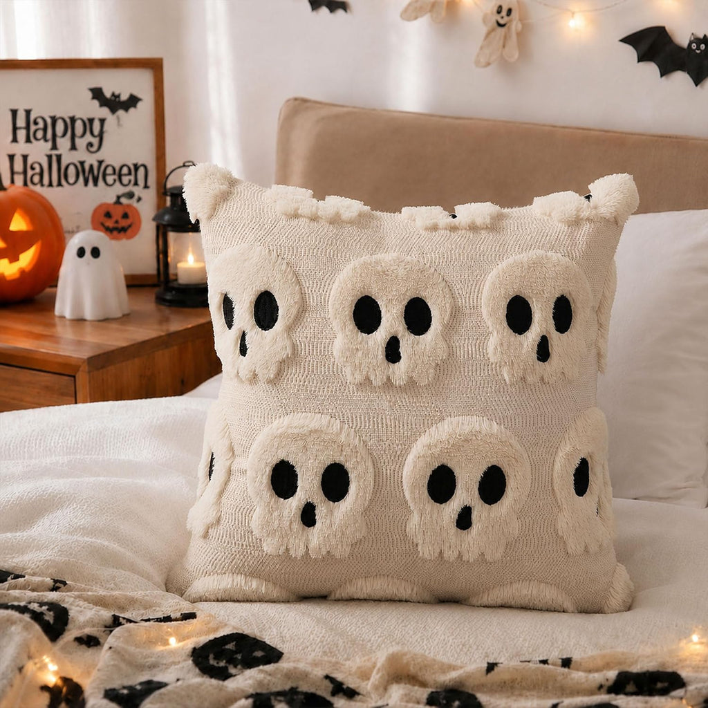 Bone Garden beige faux-fur skeleton pillow covers, 18x18, set of 2 (view 3 of 6)