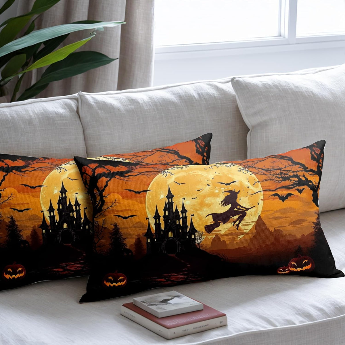 Witch's Flight harvest moon and castle lumbar pillow covers, 12x20, set of 2 (view 7 of 7)