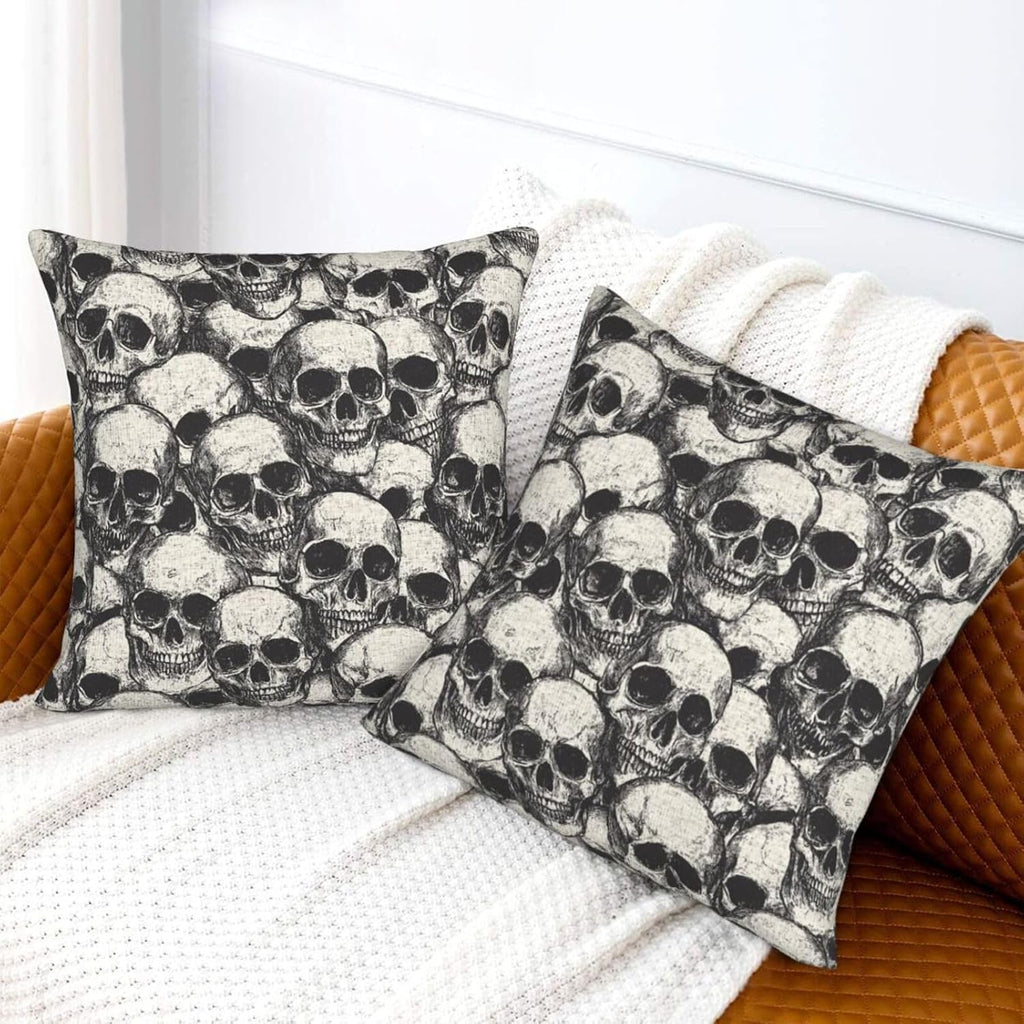 Bone Pile gray skull print pillow covers, 18x18, set of 2 (view 5 of 7)
