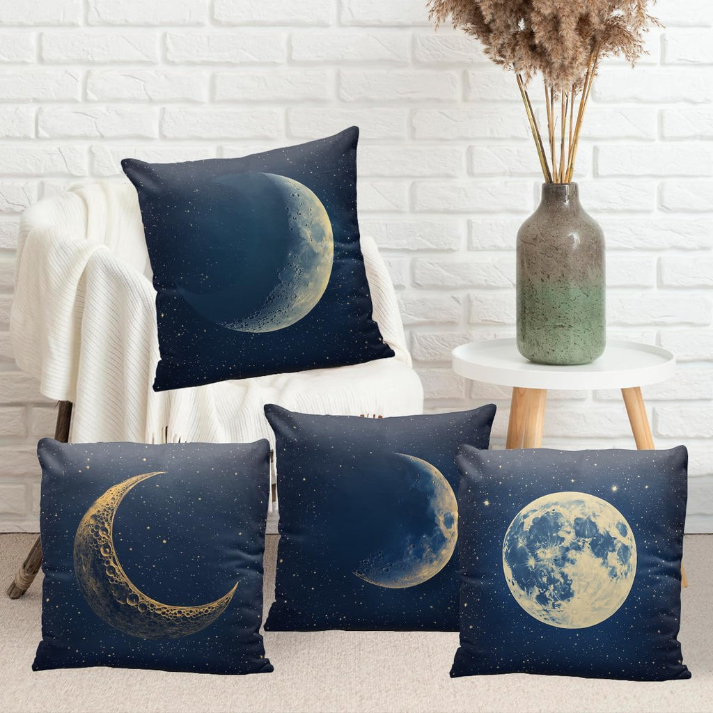 Moon Phases midnight blue pillow covers, 18x18, set of 4 (view 5 of 7)