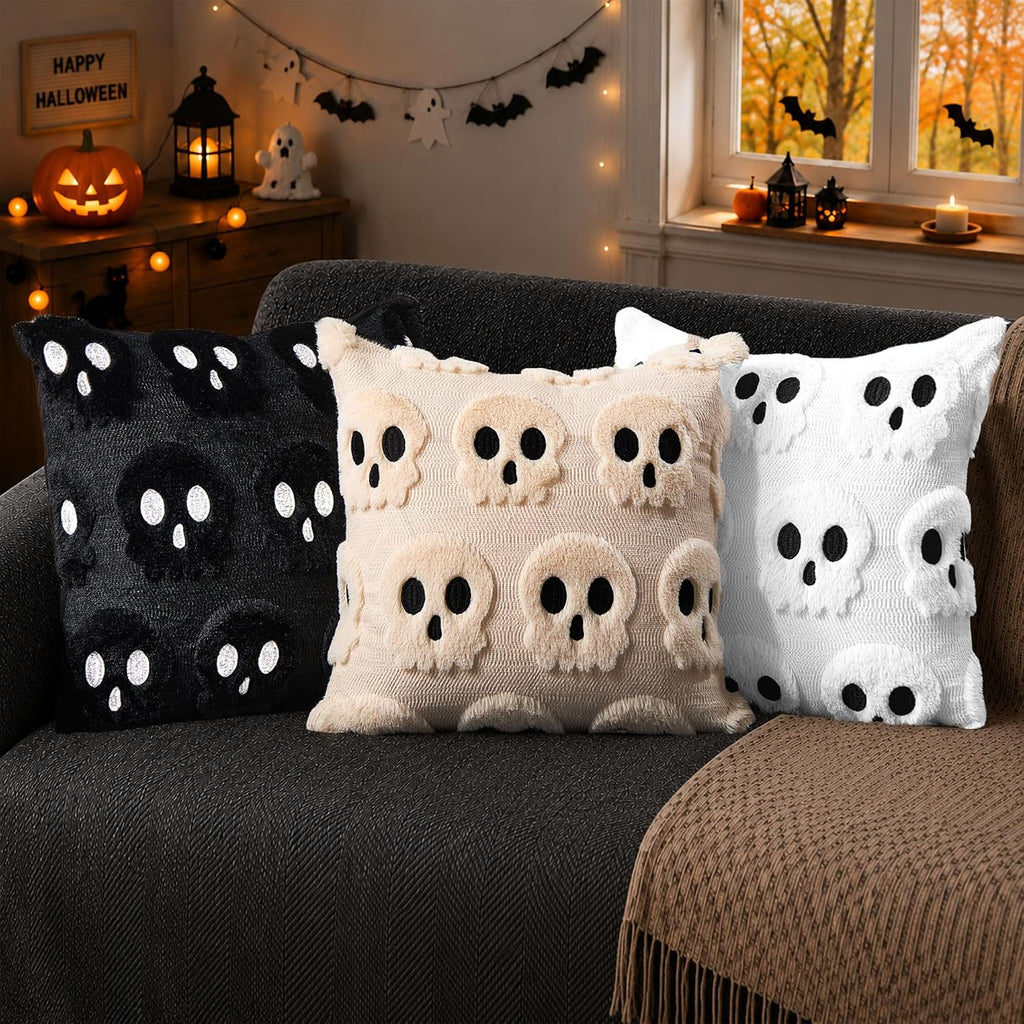 Bone Garden beige faux-fur skeleton pillow covers, 18x18, set of 2 (view 4 of 6)