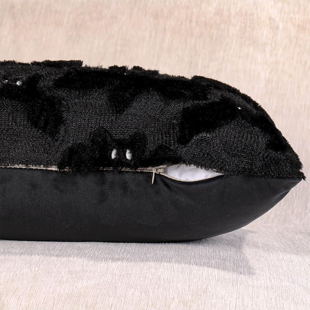 Velvet Night black faux fur bat lumbar pillow covers, 12x20, set of 2 (view 3 of 7)