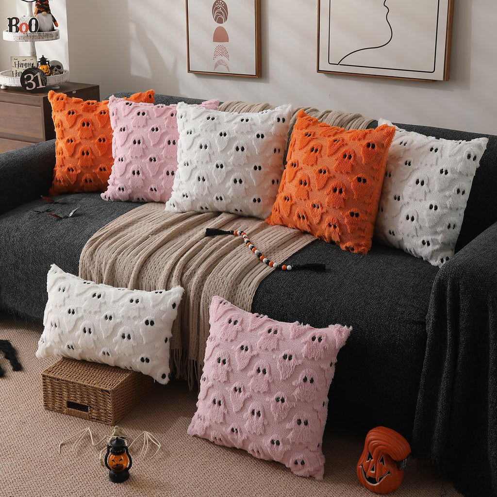 Harvest Haunt orange ghost pillow covers, 18x18, set of 2 (view 5 of 5)
