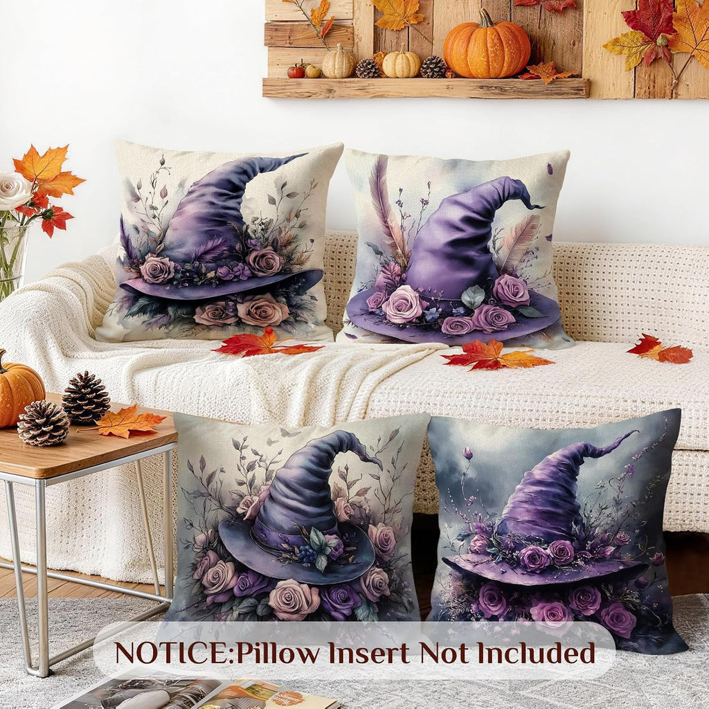 Enchanted Hat purple witch hat and rose pillow covers, 18x18, set of 4 (view 2 of 7)