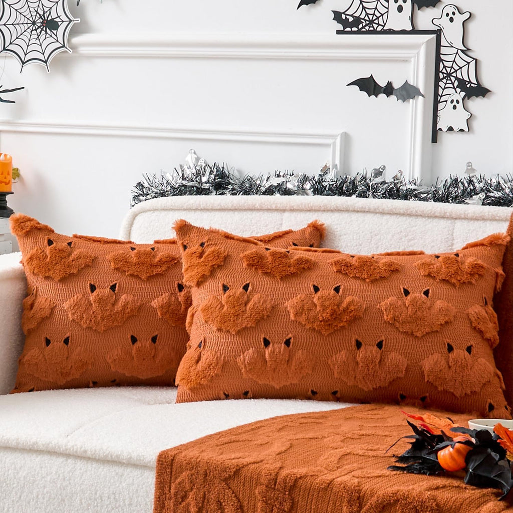 Pumpkin Bat orange tufted bat lumbar pillow covers, 12x20, set of 2 (view 1 of 4)