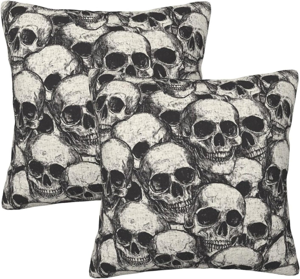 Bone Pile gray skull print pillow covers, 18x18, set of 2 (view 1 of 7)