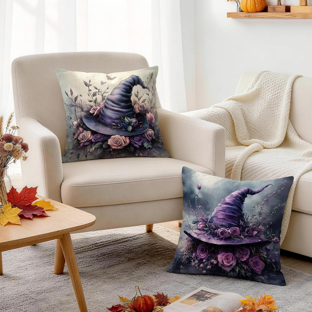 Enchanted Hat purple witch hat and rose pillow covers, 18x18, set of 4 (view 5 of 7)