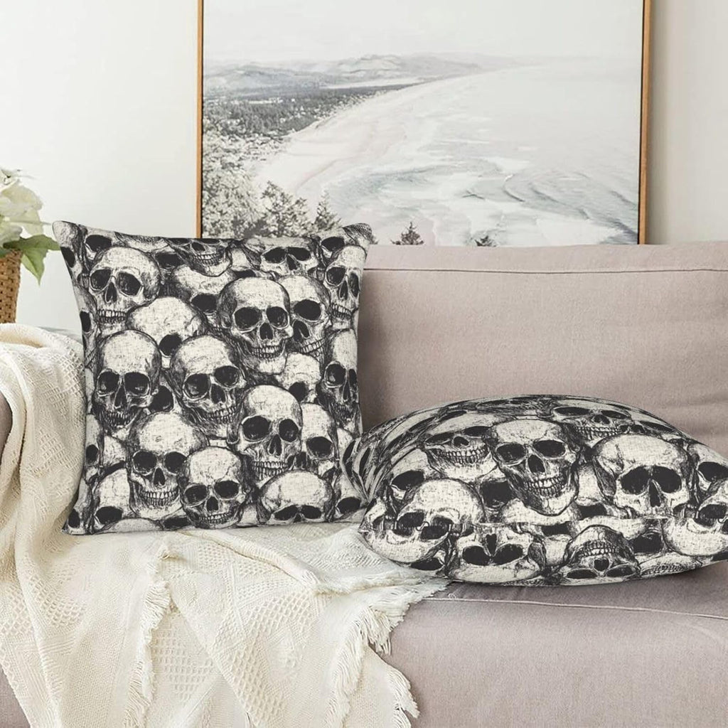Bone Pile gray skull print pillow covers, 18x18, set of 2 (view 7 of 7)