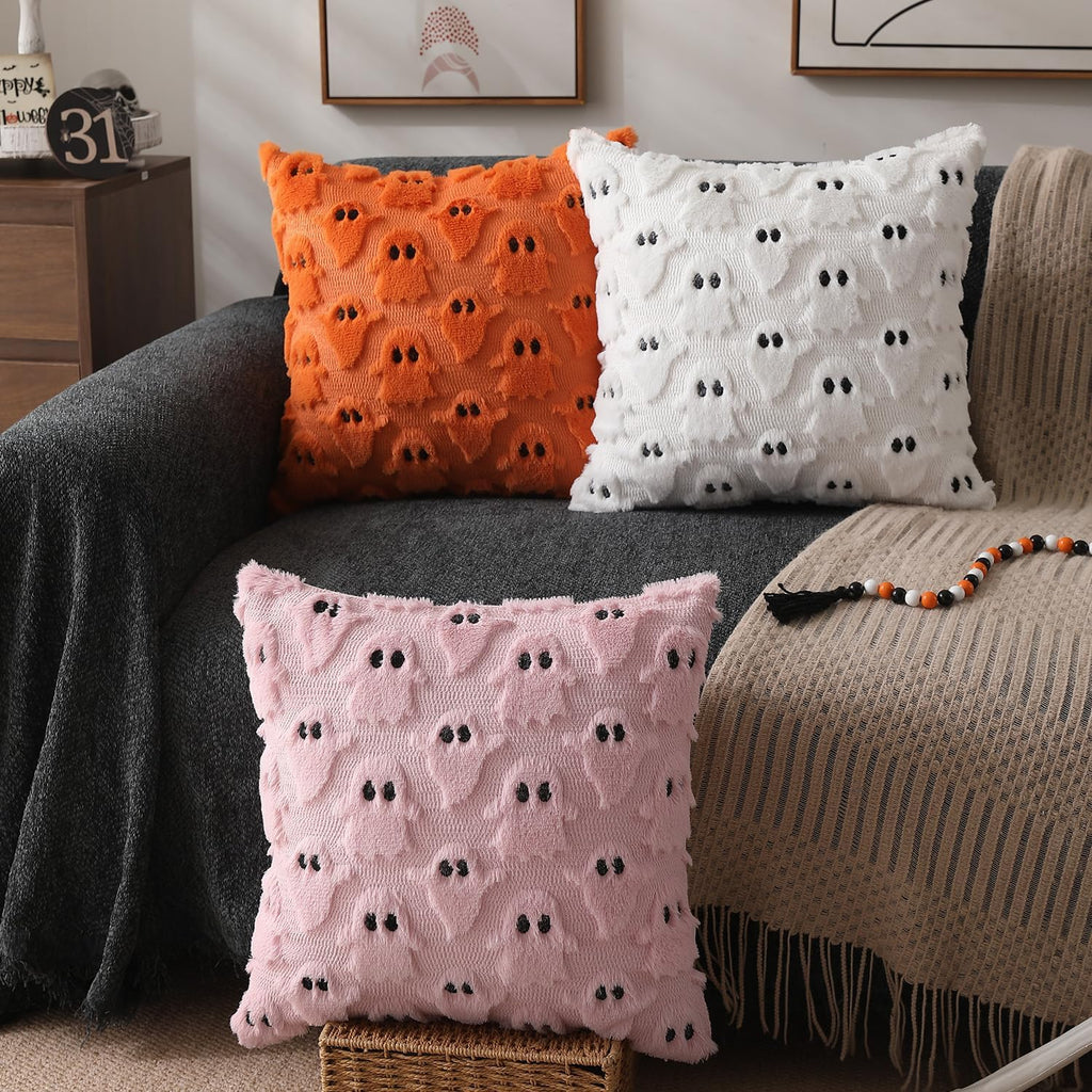 Harvest Haunt orange ghost pillow covers, 18x18, set of 2 (view 4 of 5)