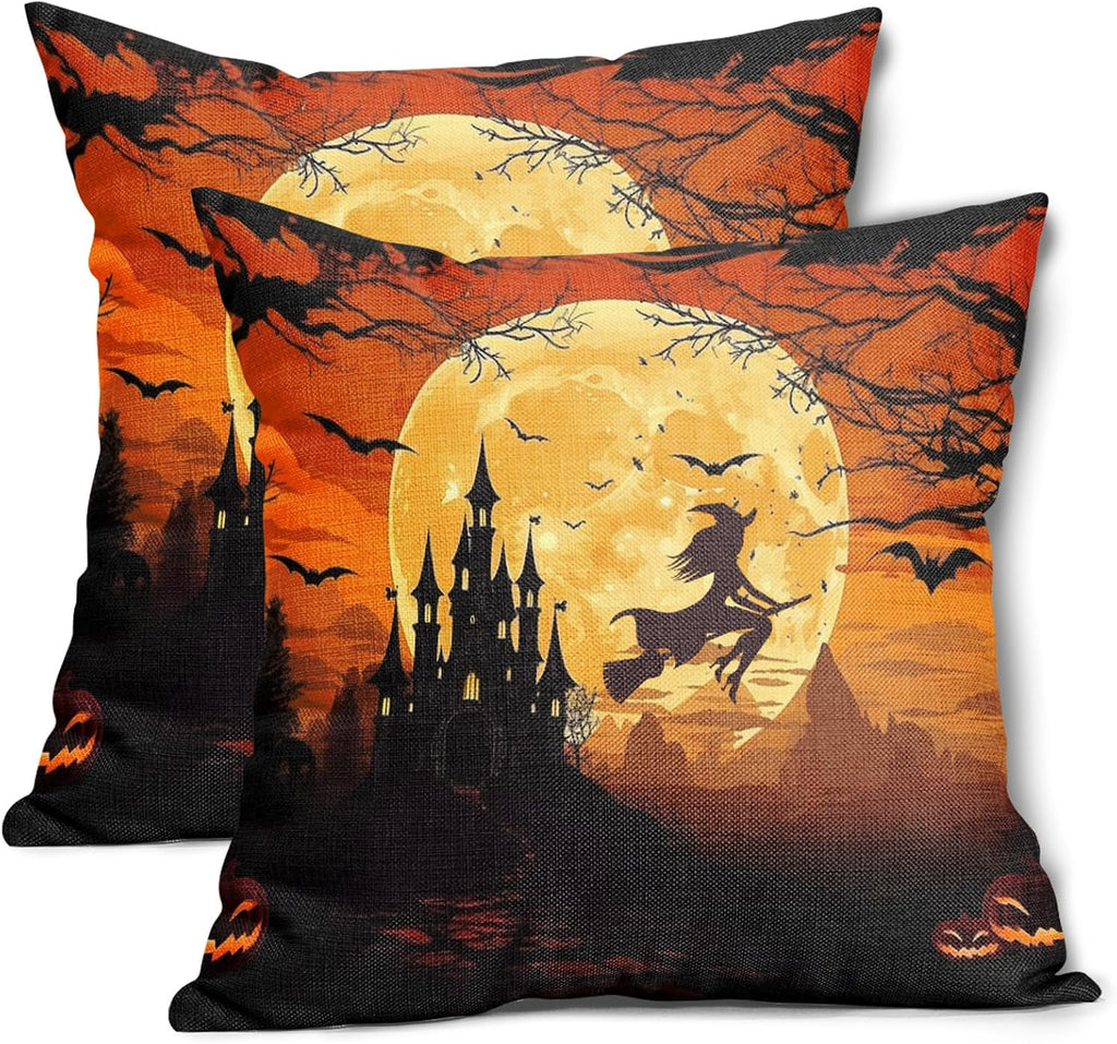Witch's Flight harvest moon and castle pillow covers, 18x18, set of 2 (view 1 of 7)