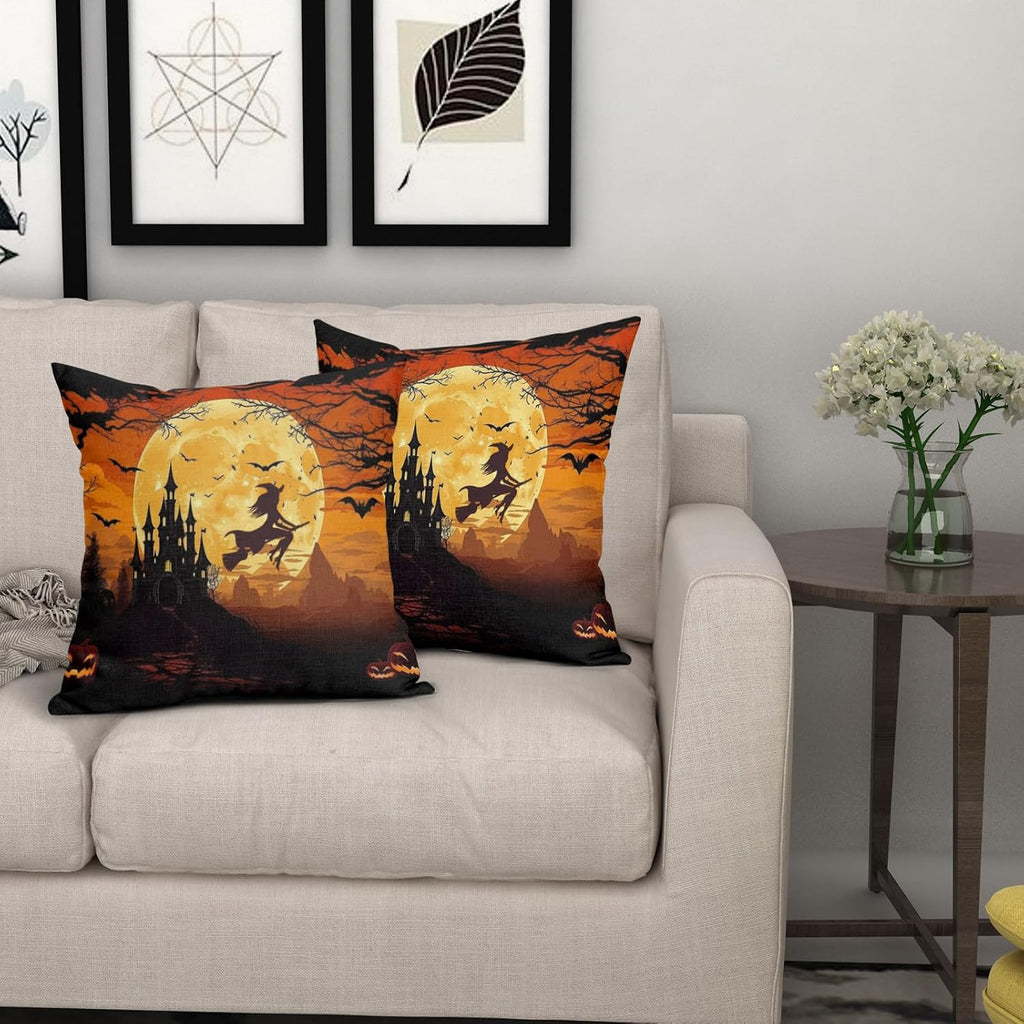 Witch's Flight harvest moon and castle pillow covers, 18x18, set of 2 (view 6 of 7)