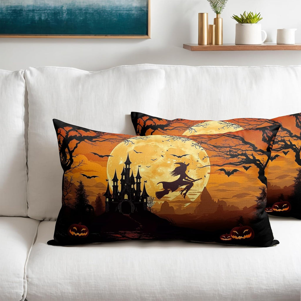 Witch's Flight harvest moon and castle lumbar pillow covers, 12x20, set of 2 (view 5 of 7)